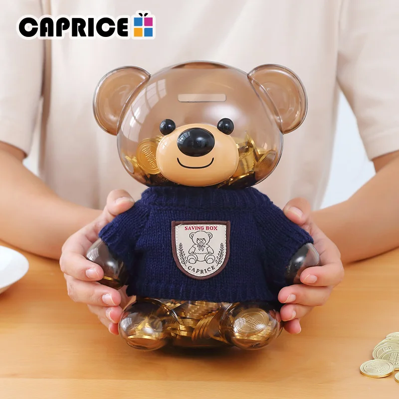 Мишка копилка пластиковая детская коробка для монет прозрачная сейф экономия