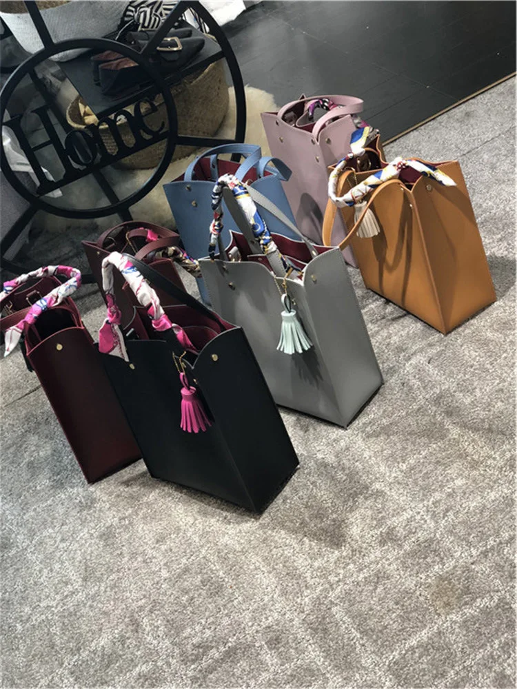 DUSUN 2pcs/Set Women Bag Tassel Pure PU Leather Shoulder Crossbody Bag Women Handbag Scarves Set Large Tote Female Shopping Bag