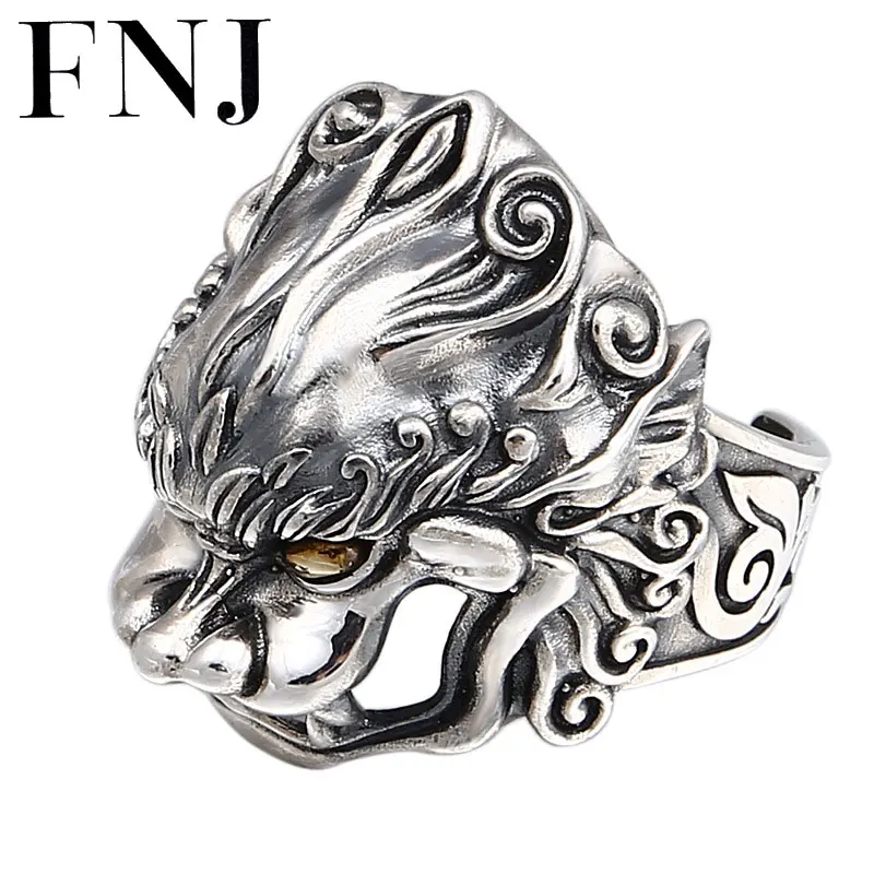 

FNJ Lucky Pixiu Ring 925 Silver Jewelry New Punk Animal S925 Sterling Silver Rings for Men Adjustable Size 8.5-11 bague