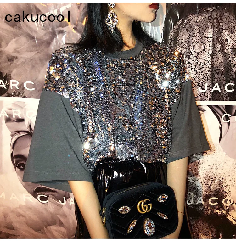 Новая летняя рубашка Cakucool женская блузка из серебра 2019 пробы с блестками и