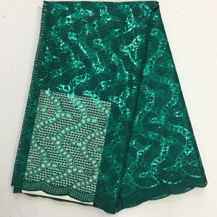

5 Yards/pc Elegant green french net lace fabric and sequins african mesh lace for party clothes BN54-8