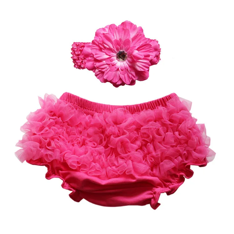 Повязка на голову с цветами детские шаровары оборками комплект ярко розовые