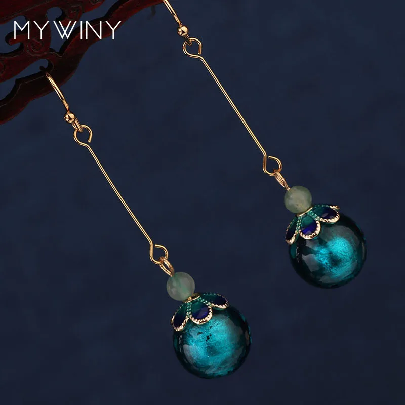 MYWINY Новые Медные длинные Булавки модные ювелирные изделия цвет глазурованные серьги, китайский ветер эмаль цветы этнические серьги