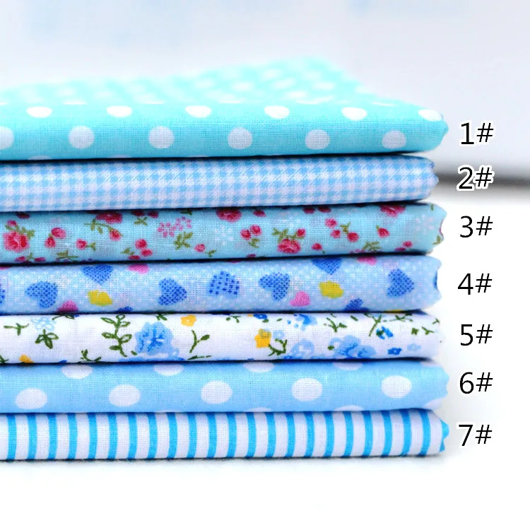 7Pcs Blue Series 5/7/30/50 шт хлопчатобумажная ткань Ассорти нарезана так, чтобы вы смогли жира четверти набор для шитья сумка Костюмы диван автомобиль DIY Декор Материал 10/25 см - Цвет: 7Pcs Blue Series