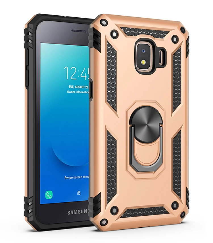 Gold Роскошный армированный Мягкий противоударный чехол для samsung Galaxy J2 Core SM-J260F/DS J260 J2Core силиконовый бампер жесткий чехол металлическое кольцо - Цвет: Gold