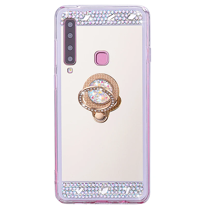 Для Galaxy A70 A7 A9 2018 чехол зеркальный прозрачный со стразами для телефона держатель