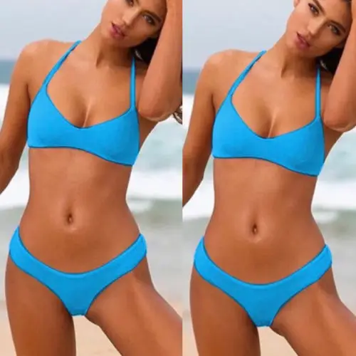 Новинка 2018 летний женский однотонный купальник бандажный комплект бикини пуш ап