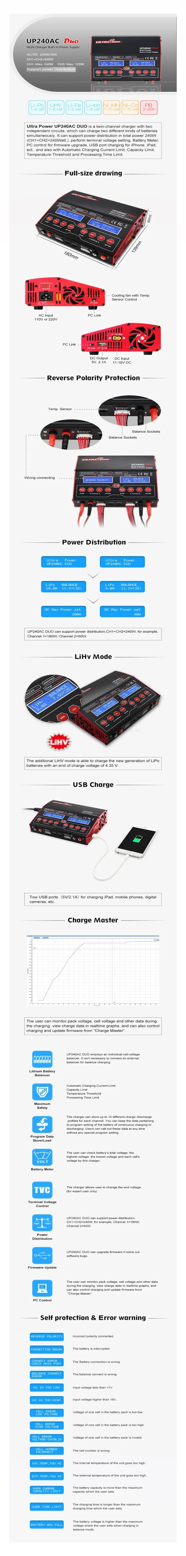 Ультра мощность UP240AC DUO 240W Lipo/свинец/никель батарея баланс зарядное устройство для RC модели