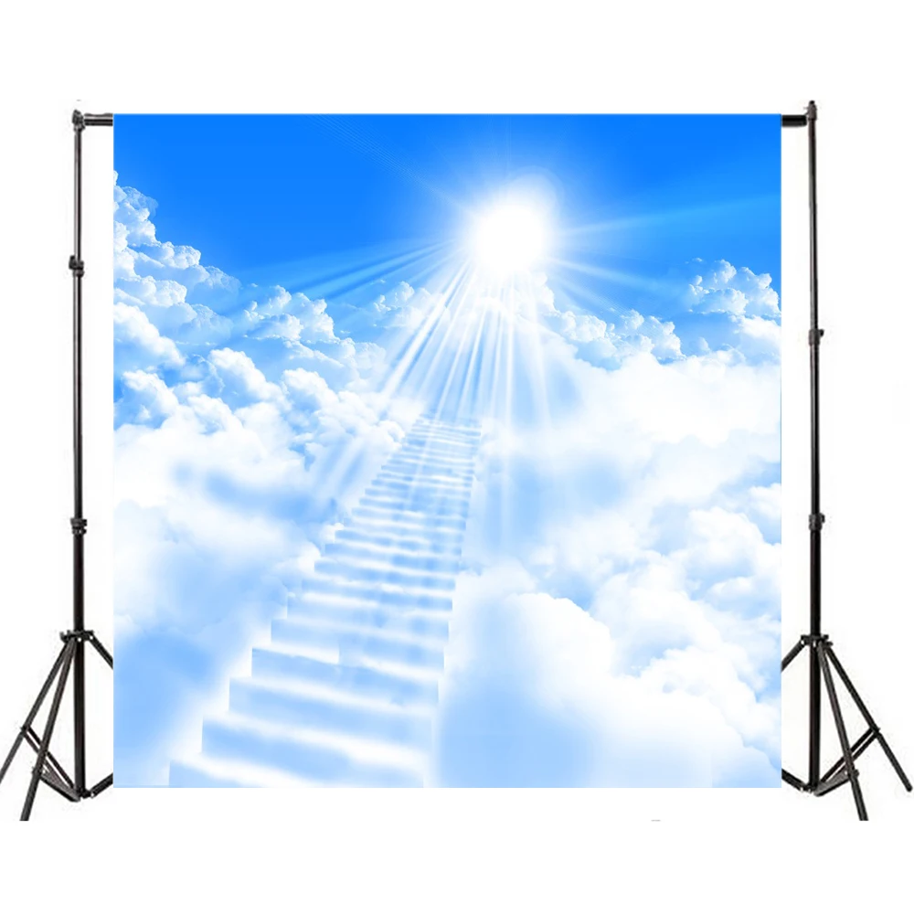 Laeacco Wonder Shining Cloudy Stair To Heaven Blue Sky Scenic Photography Background For Photo Studio Customized Backdrops | Электроника