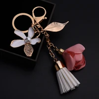 creative flower keychain tassels key ring car key chains lady couple bag pendant ornaments fashion jewelry keyrings wholesale