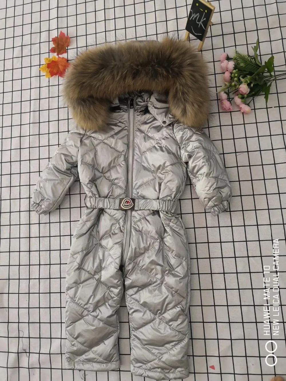 70cm-150cm Real fur hooded baby outergoing Winter children jumpsuit snow suit girl down boy Baby coveralls ski suit