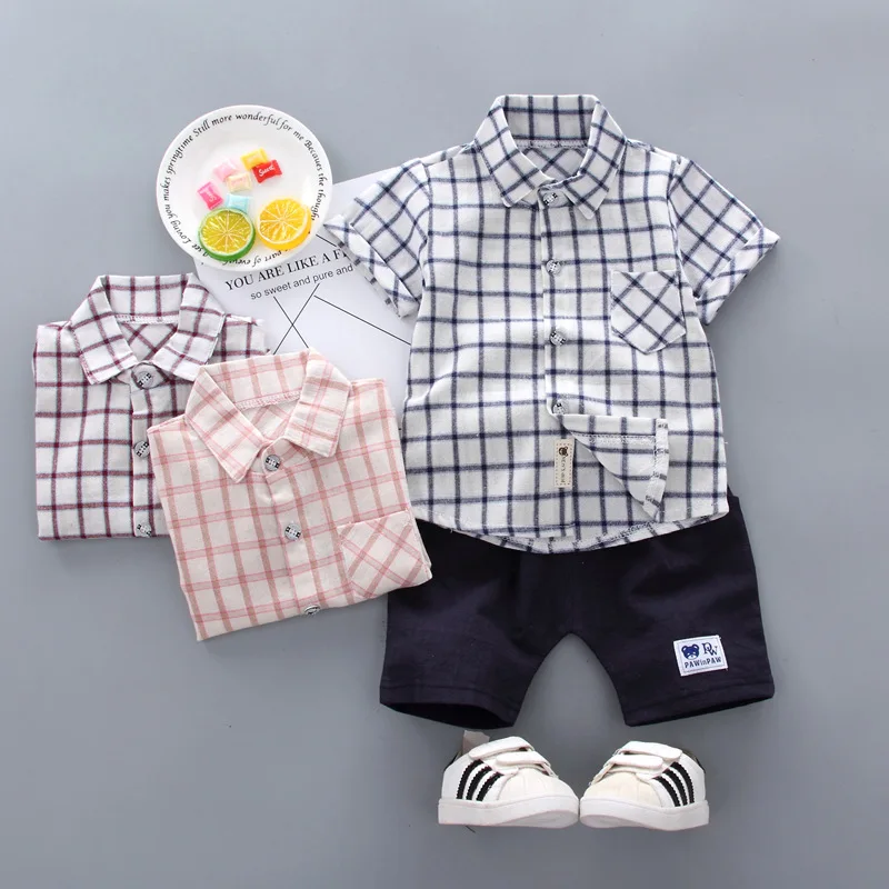 2019 Summer Baby Boy Clothes New Girl Clothing Set Cotton Suits Short Plaid Infant Kids For Girls | Детская одежда и обувь