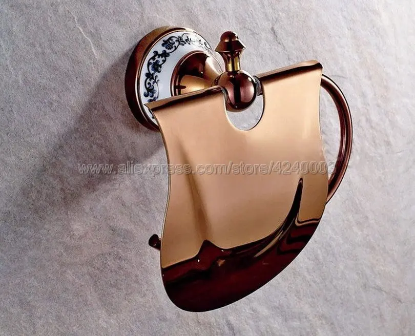 Paper Roll Holder Розовое золото, медная и фарфоровая основа, аксессуары для ванной комнаты, Полка для полотенец, держатель для полотенец, держатель для бумаги, тканевый крючок, аксессуары для ванной комнаты Kxz032 - Цвет: Paper Roll Holder