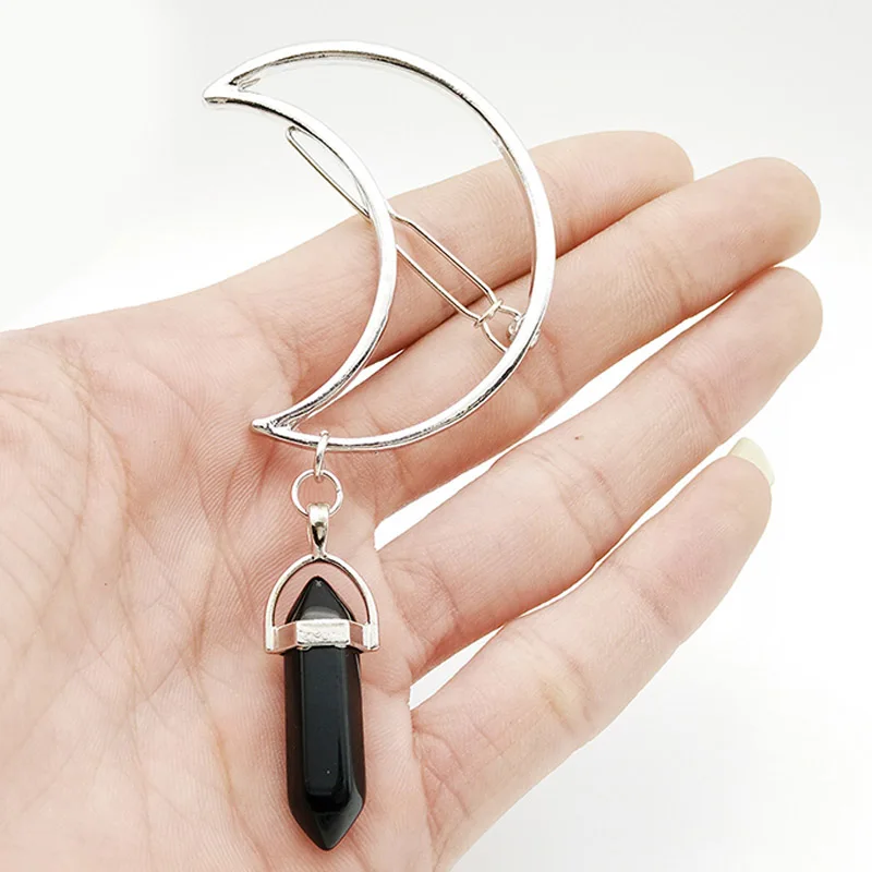 Black 1 шт. Горячая ретро многоцветная Женская Лунная заколка шестиугольная колонна Aolly заколка для волос аксессуары для волос - Цвет: Black