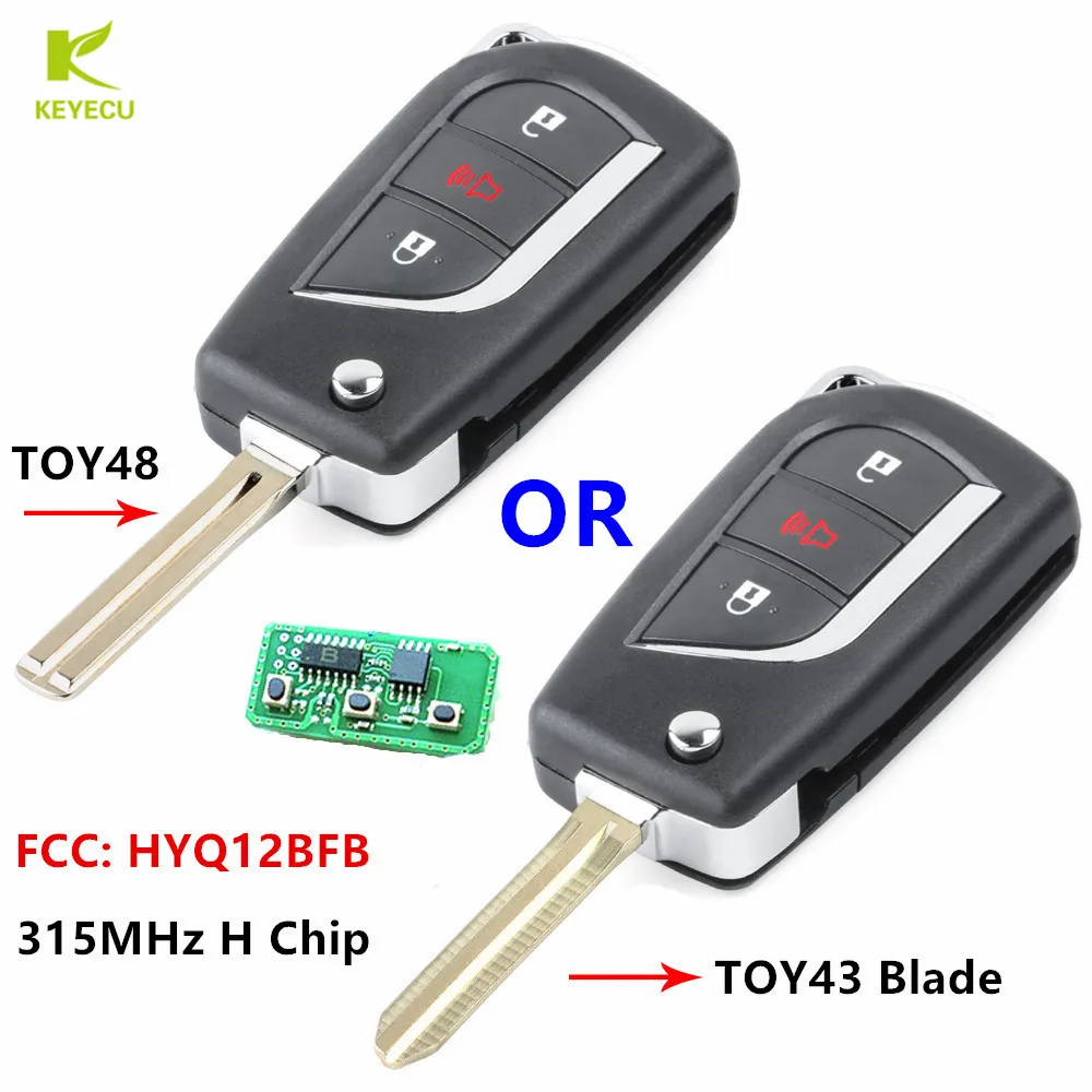 

KEYECU 3 Button Replacement Flip Remote Key fob 315MHz With H Chip TOY48 / TOY43 for Toyota Camry 2018 FCC: HYQ12BFB,89070-12A20