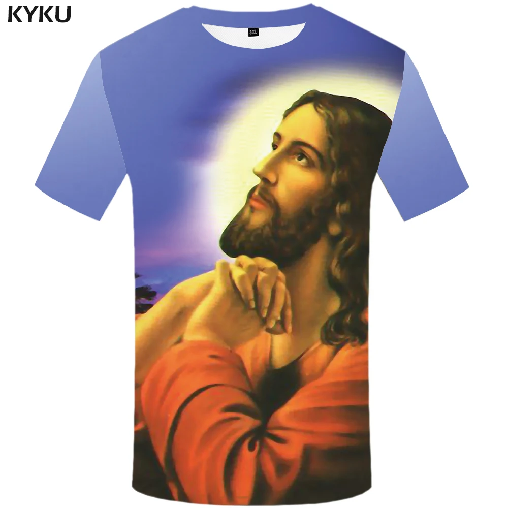Забавные футболки футболка Jesus Для мужчин футболка Art Повседневное и персонажем из мультфильма печати абстрактный Футболка с принтом Harajuku футболки 3d