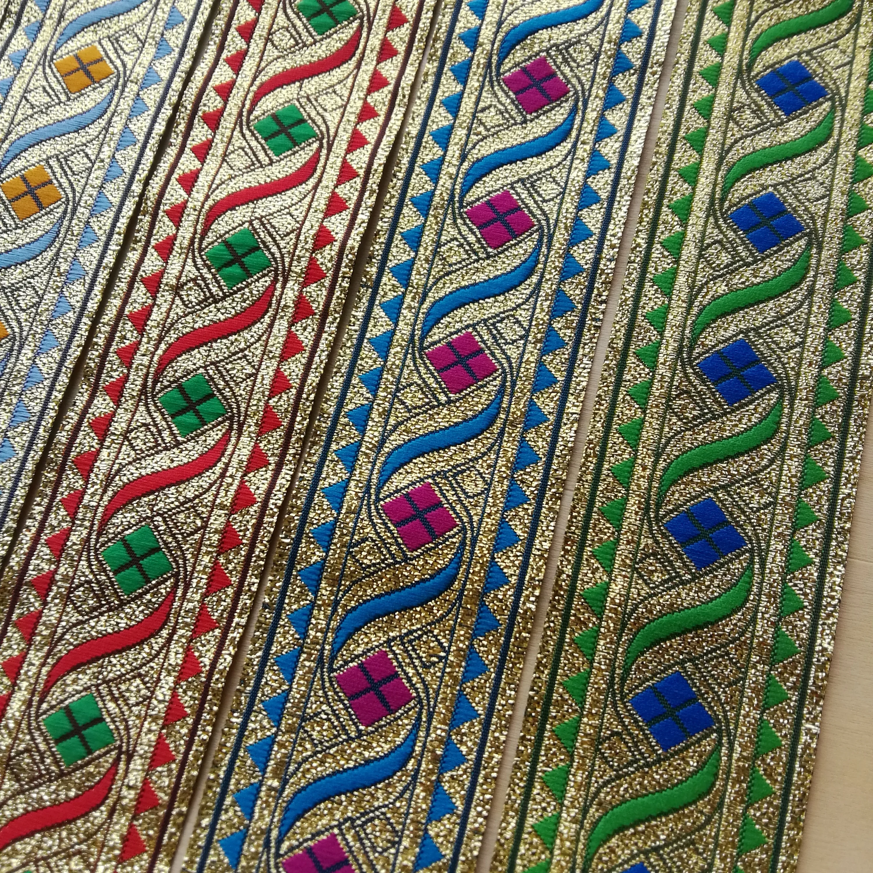 4cm 40mm 1-5/8' Delicate Turquoise Blue Black Filigree Ribbon Geometric Rhombus Border Wedged Laciness National Jacquard Webbing | Дом и