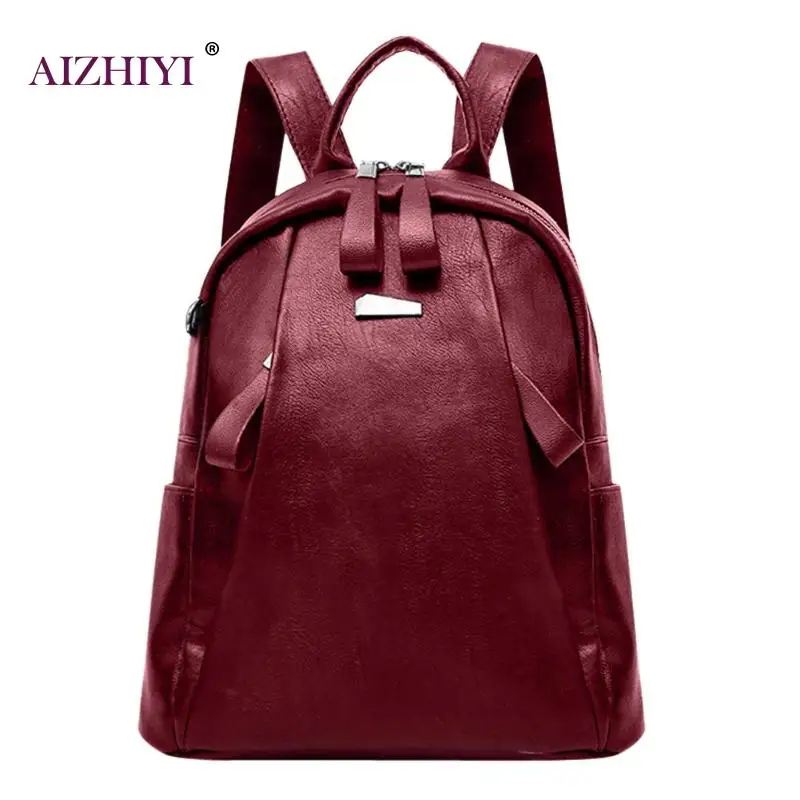 Женские однотонные рюкзаки из искусственной кожи; Mochila Escolar; школьные сумки на молнии для подростков; Подростковая дорожная Повседневная сумка на плечо; рюкзак - Цвет: Wine Red