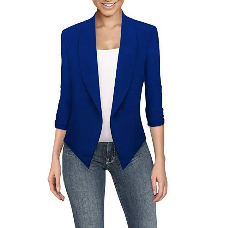 royal blue Женские модные блейзеры, женские, новинка, весна-лето, длинный кардиган с зубцами, Одноцветный кардиган с неровным подолом, 10 цветов, 8 размеров S-5XL - Цвет: royal blue