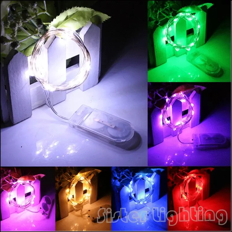 CR2032 кнопка на батарейках 2 м 20 LED серебро/медная проволока мини сказочные гирлянды