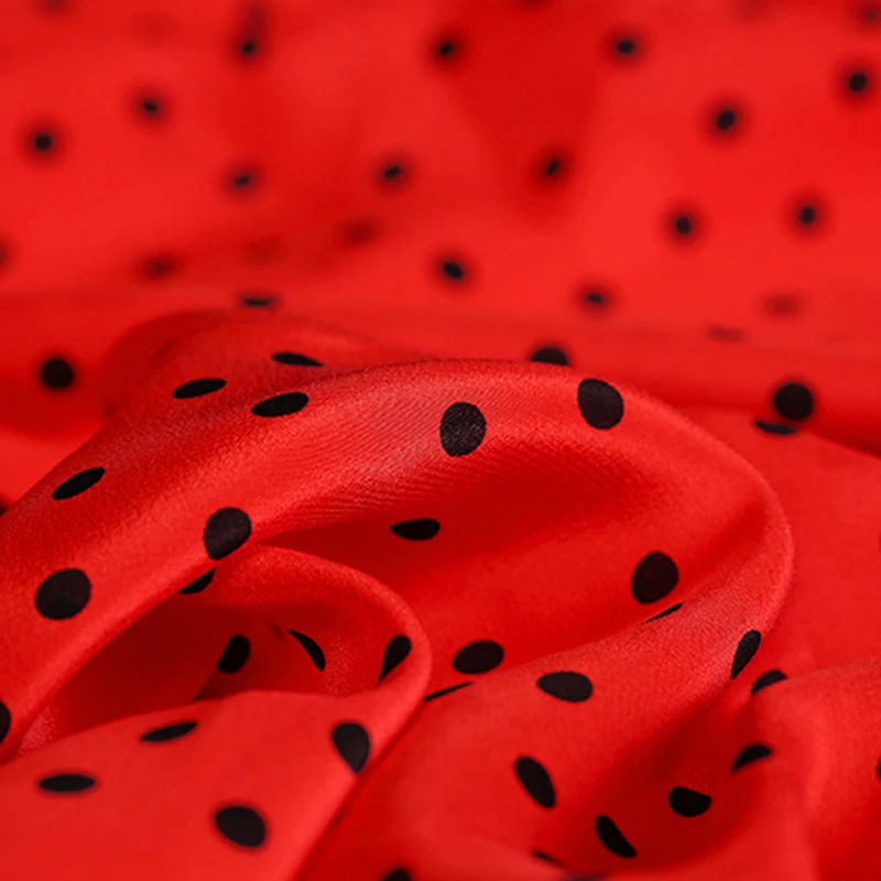 113 см Ширина 16 мм узор в горошек белый красный черный шелковый креп de Chine ткань для
