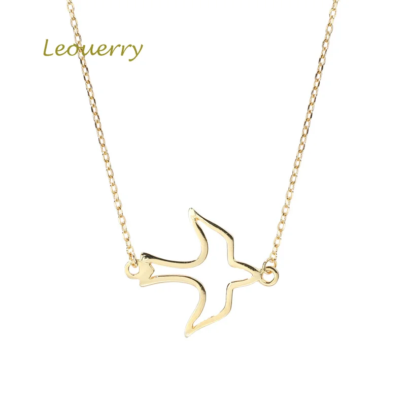 Leouerry 925 Sterling Silver Cute Bird Swallow Pendant Necklace Gold Color Chic Choker for Women Fine Jewelry | Украшения и