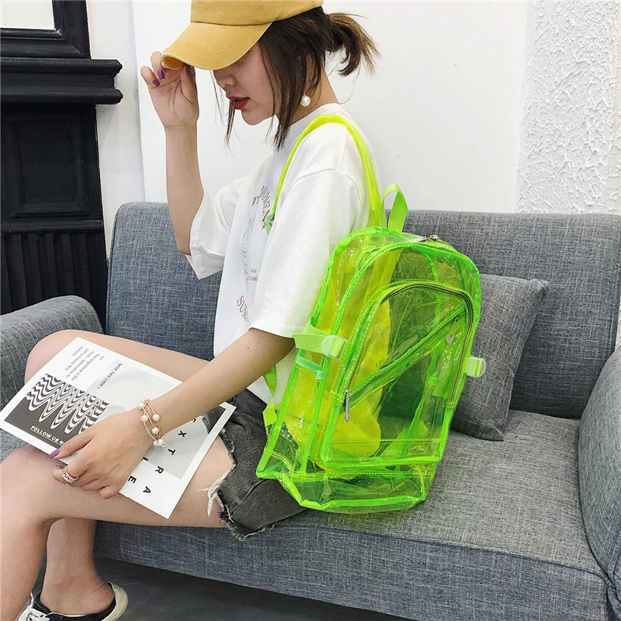 Прозрачные желейные рюкзаки женские школьные сумки для девочек ПВХ