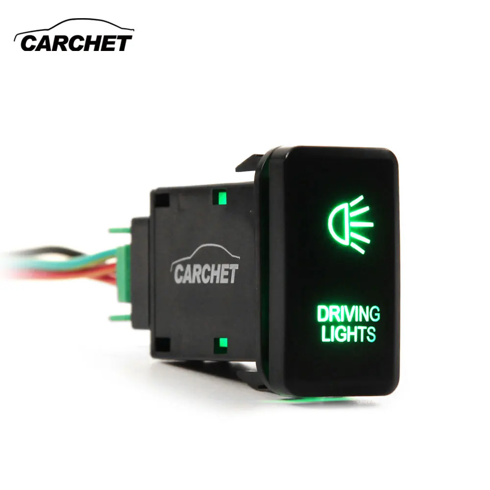 CARCHET Driving Lights Switch for Toyota LED Push with Connector Wire Kit- Laser DRIVING LIGHTS Symbol -Green |