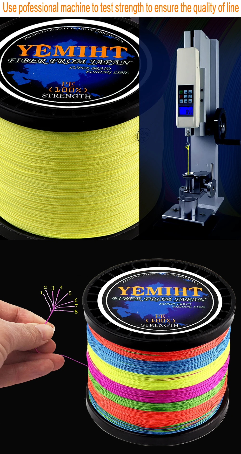YEMIHT 500 м бренд Япония 8 нитей Multifilament PE плетеная леска от 18LB до 119LB