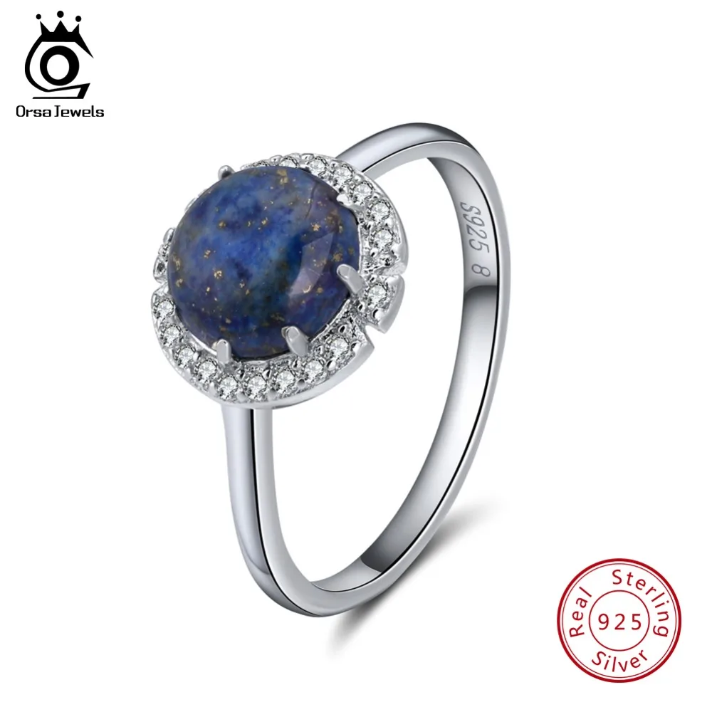 ORSA JEWELS подлинные 925 пробы серебряные кольца для женщин лазурит паве Установка AAA кубический циркон вечерние кольца ювелирные изделия SR55-L
