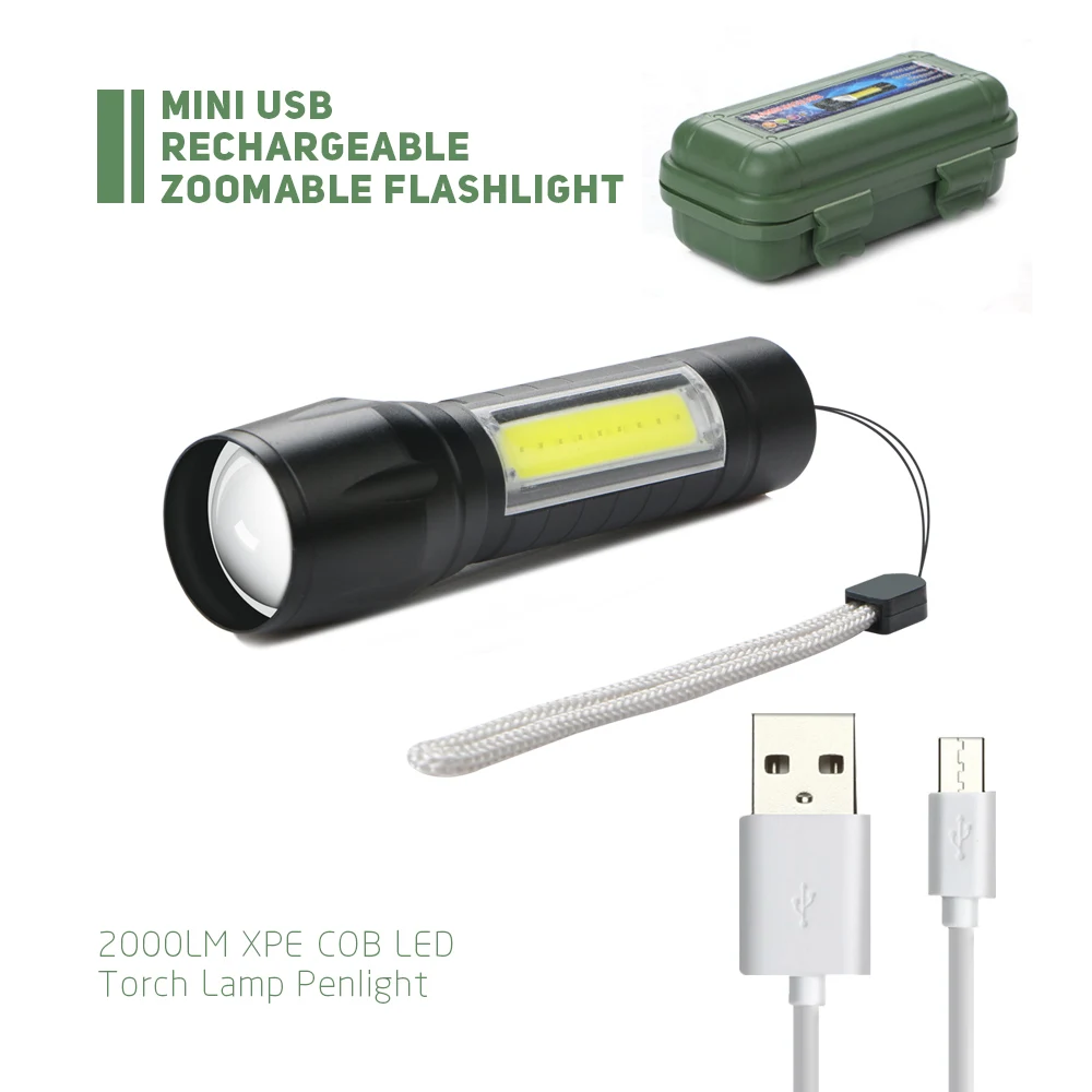 Новый USB 2000лм XPE COB светодиодный фонарик лампа масштабируемый Cob рабочий свет