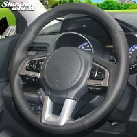 shining wheat black genuine leather car steering wheel cover for subaru legacy 2016 outback 2015 2016 xv 2016 forester 2016