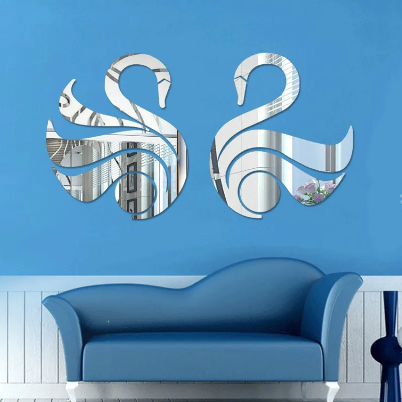 3D акриловое зеркало Лебедь наклейка на стену для гостиной спальни телевизора