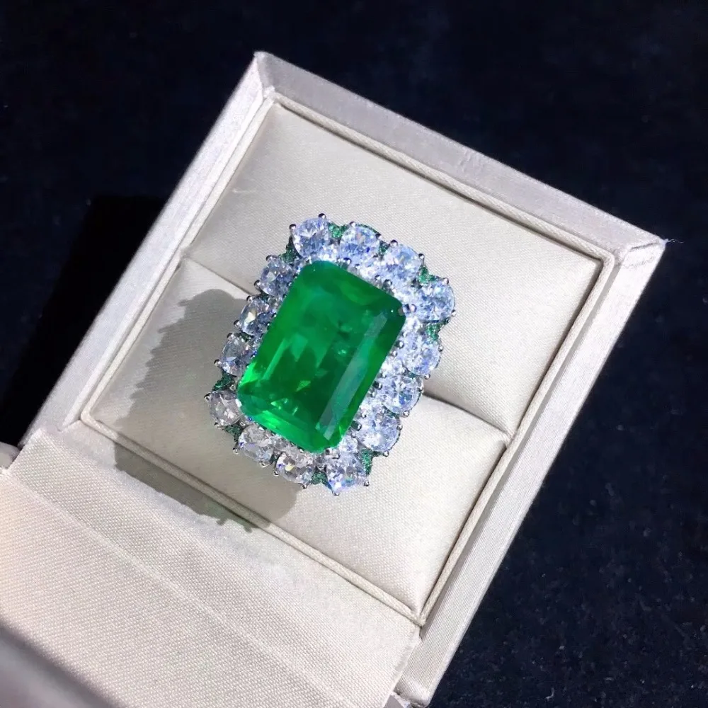 Qi Xuan_Green кольцо S925 посеребренное Белое золото аксессуары женское кольцо с зеленым Цирконом элегантный темперамент