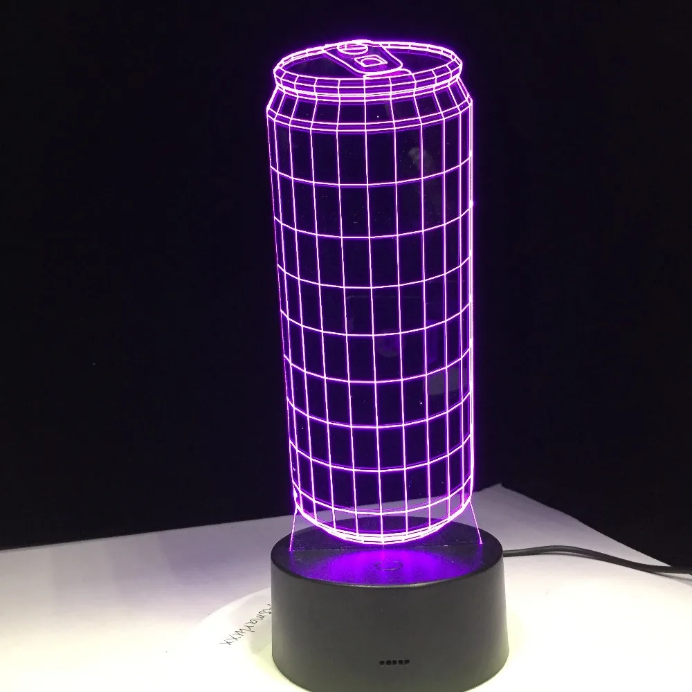 3D жестяные банки 7 цветов меняющиеся светодиодные настольные лампы Usb