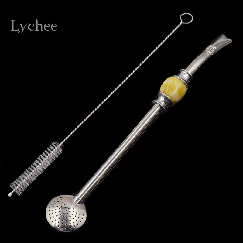 Lychee нержавеющая сталь Yerba mate бомбилья из тыквы для чая питьевой соломы съемный фильтр ложка щетка для очистки питьевой аксессуары - Цвет: 3