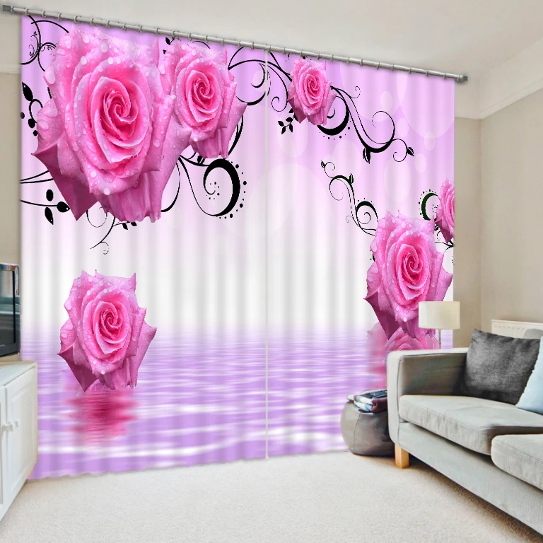 

High quality custom 3D Window Curtain Dinosaur print Luxury Blackout For Living Room pink rose flower curtains