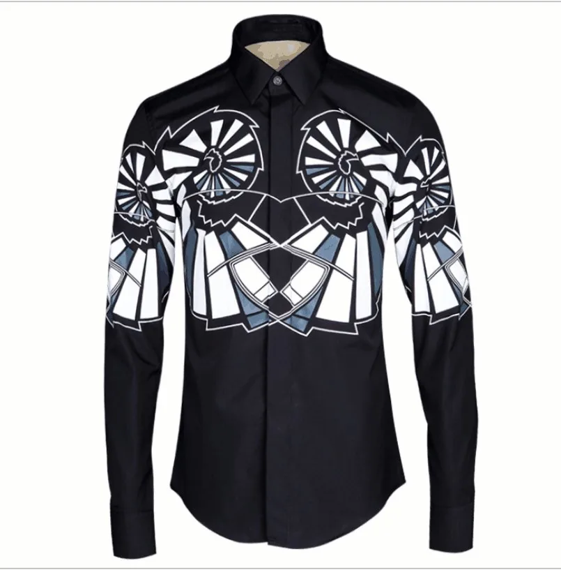 

new arrival men autumn geometry of high end printing press shirt fashion casual famous cotton high quality plus size M-4XL