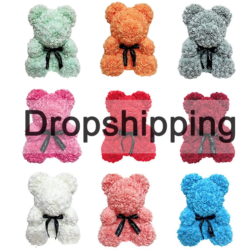 Розовый медведь с коробкой 25 см 40 цветок розы искусственный День Святого