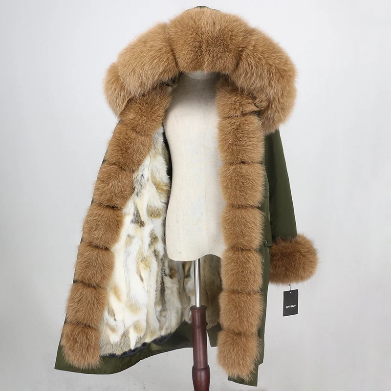 OFTBUY Водонепроницаемая парка X-long натуральное меховое пальто зимняя куртка женская натуральный Лисий мех воротник капюшон Подкладка из натурального кроличьего меха уличная одежда