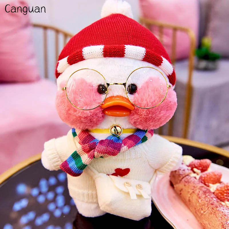 White duck red hat 30 см, милая маленькая Желтая утка, кукла с красным лицом, яйцо, утка, кукла, плюшевые игрушки для мальчиков и девочек, подарки на праздник - Цвет: White duck red hat