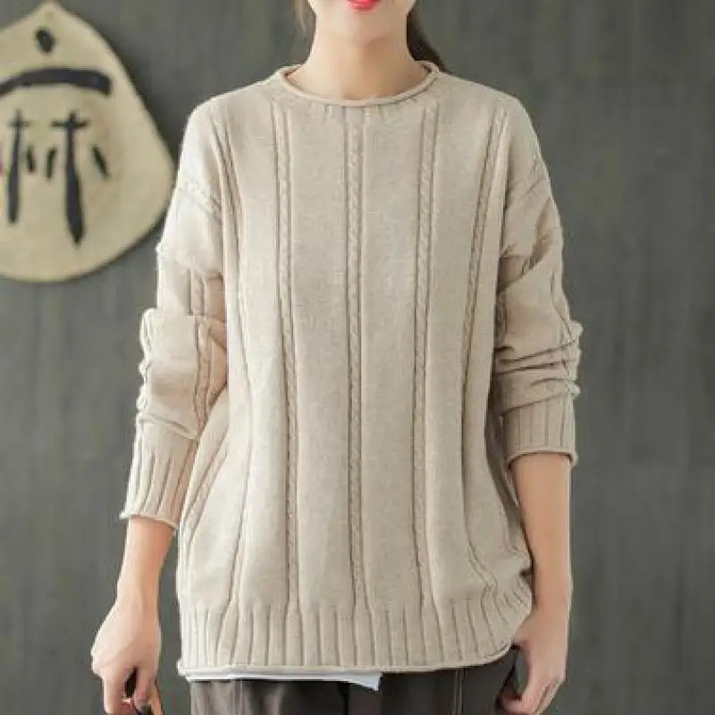 Johnature Casual Pullovers Full Sleeve O-neck Solid Color Sweater 2020 New Autumn/Winter Clothes Loose Knitting Women Sweaters | Женская