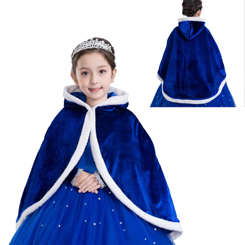 Dark Blue PaMaBa/6 цветов Теплый детский плащ для девочек с капюшоном плюшевые дети аксессуар к костюму для вечеринки Filles Золушка Рапунцель накидка пальто верхняя одежда - Цвет: Dark Blue