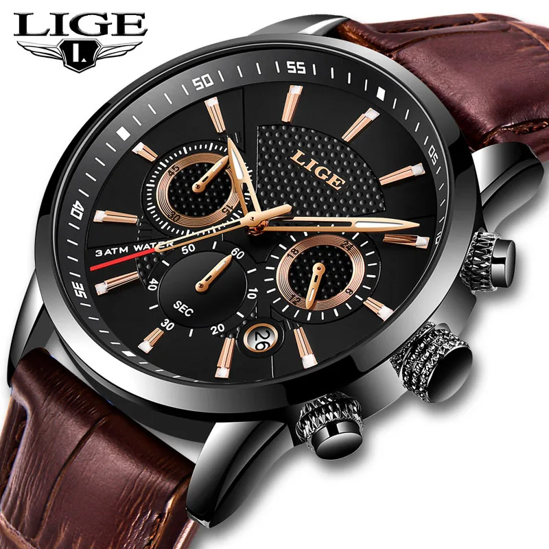 LIGE новые мужские s часы лучший бренд класса люкс военные спортивные кожаные