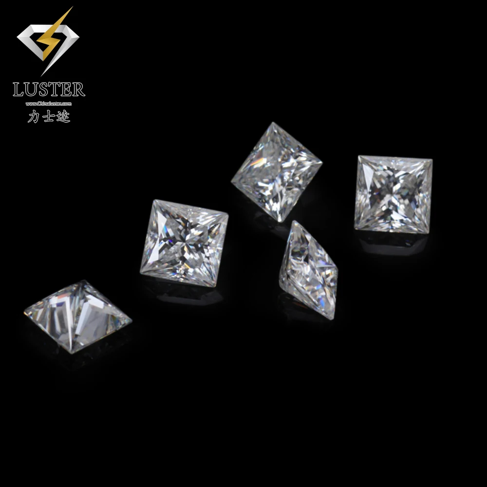 Forever solitaire brilliant white color moissanites 3*3~8*8mm Princess Cut square synthetic