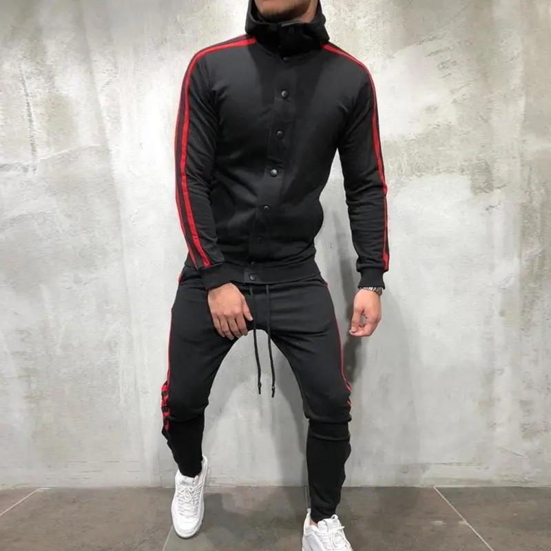 Мужской спортивный костюм, тонкий, в полоску, с длинным рукавом, на пуговицах, наборы спортивной одежды, Осень-зима, наборы для бега, спортивные костюмы, для бега, мужской спортивный костюм
