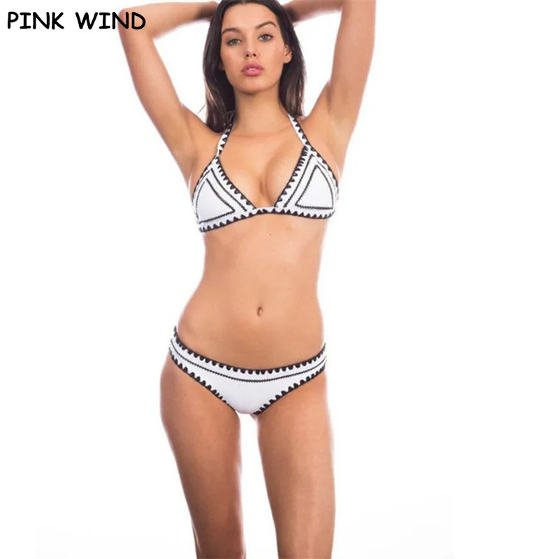 Розовый ветер черный белый геометрический зигзаг Принт низкая талия бикини 2017