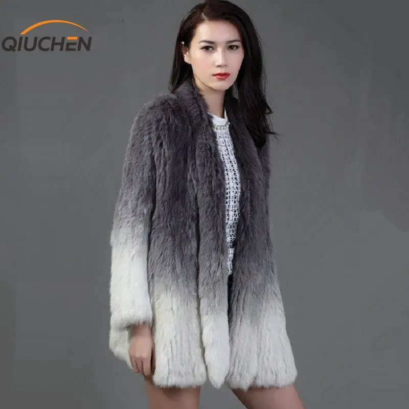 QIUCHEN PJ160 топ модная юбка полный женский стиль вязаное пальто из натурального кроличьего меха натуральный мех куртка зимняя Dressrabbit мех