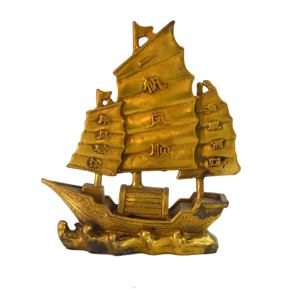 Китайский латунный по феншуй Драконий корабль Обычная Парусная статуя 5 &quot+