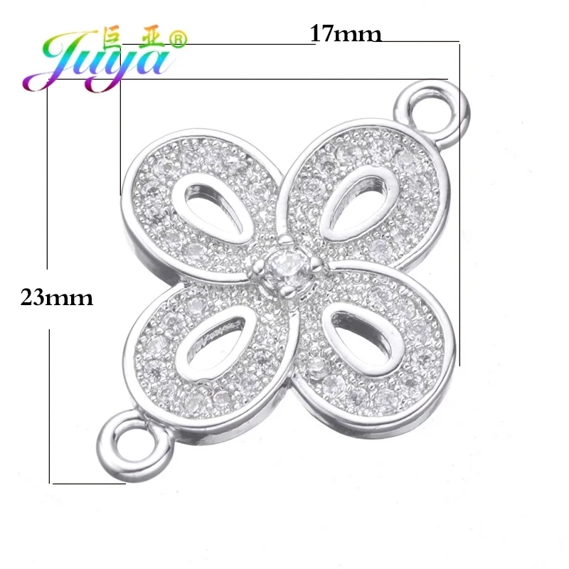 White Gold Juya DIY аксессуары для изготовления ювелирных изделий микро Pave циркон цветок звезда подвески-соединители для браслетов серьги аппаратный материал - Цвет: White Gold